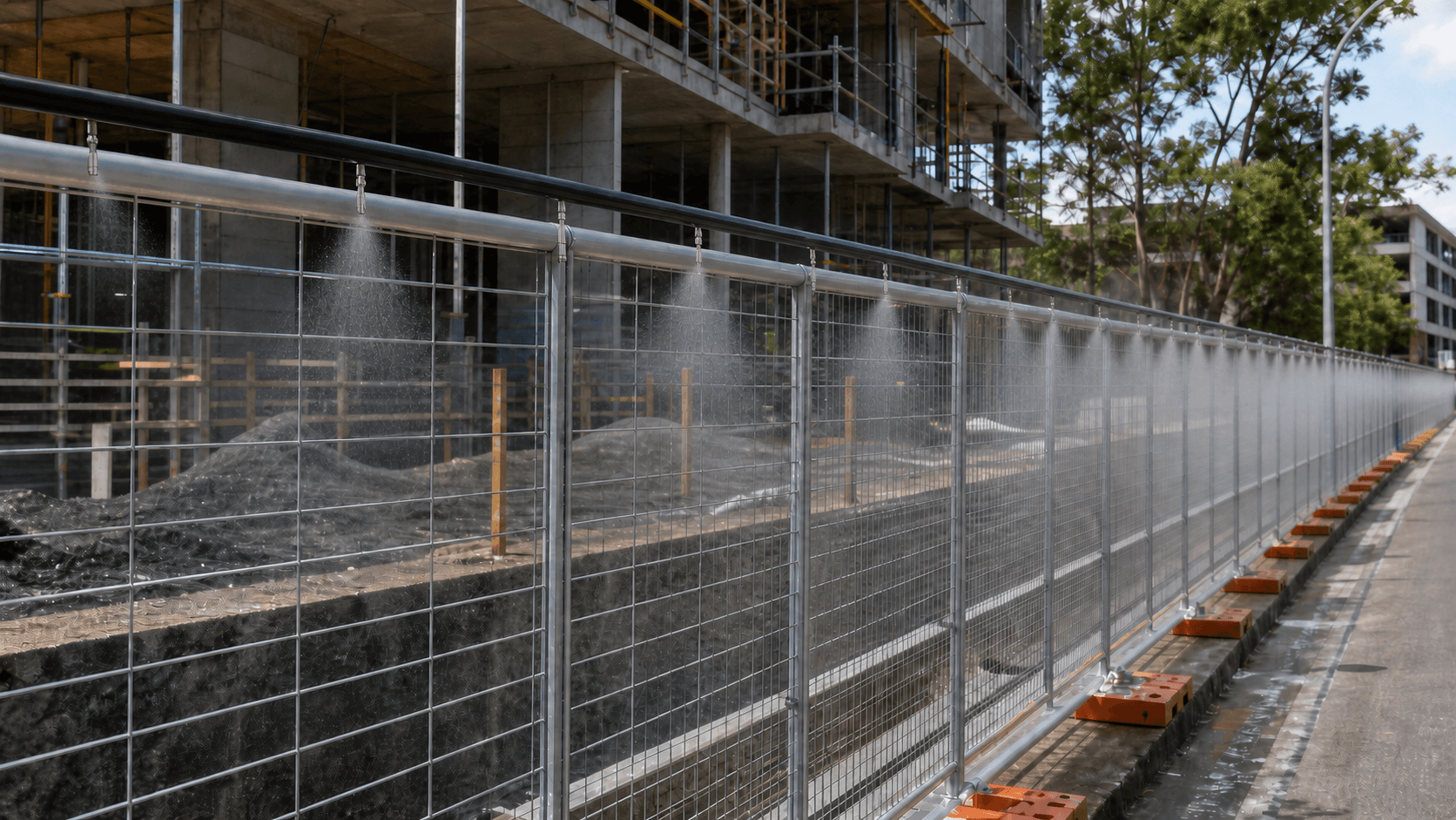 Construction barrier spray dust suppression system