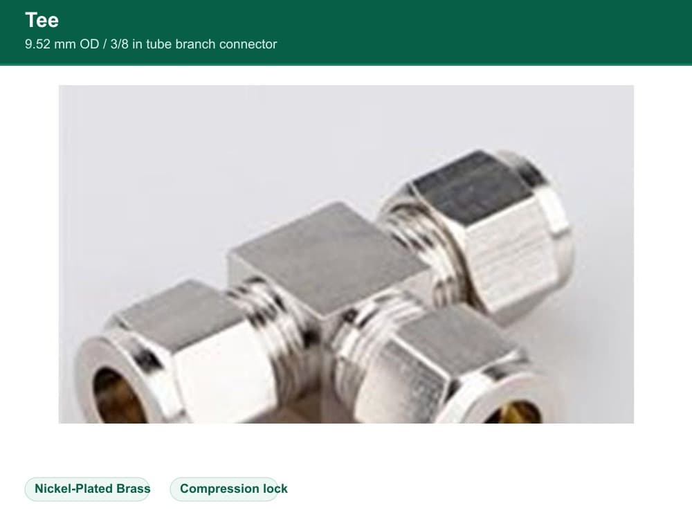 Nickel-Plated Brass 9.52 mm compression quick fitting Tee