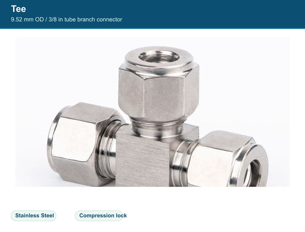 Stainless Steel 9.52 mm compression quick fitting Tee