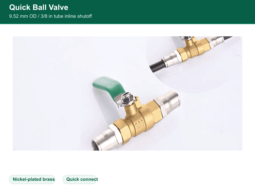 Brass 9.52 mm quick-connect ball valve fitting