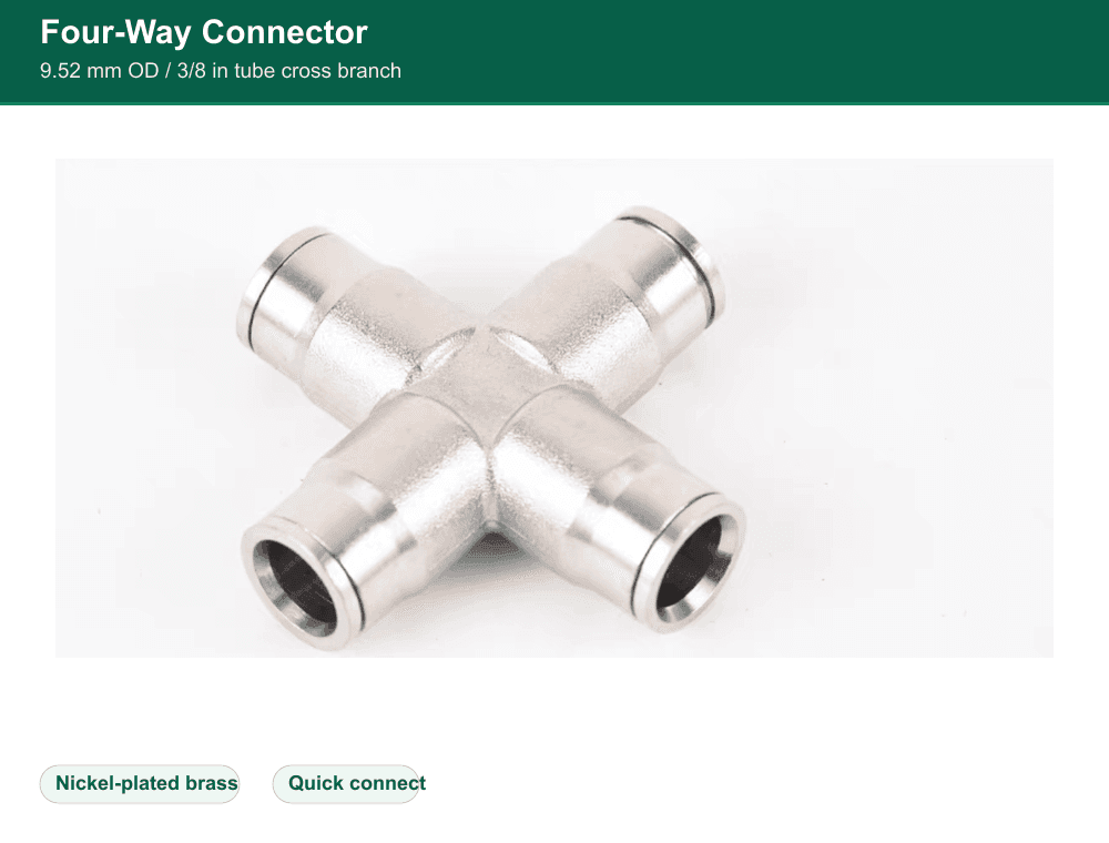Brass 9.52 mm quick-connect four-way fitting