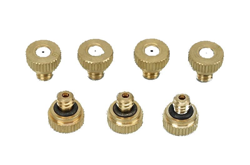 Brass one-section atomizing nozzle group on white background