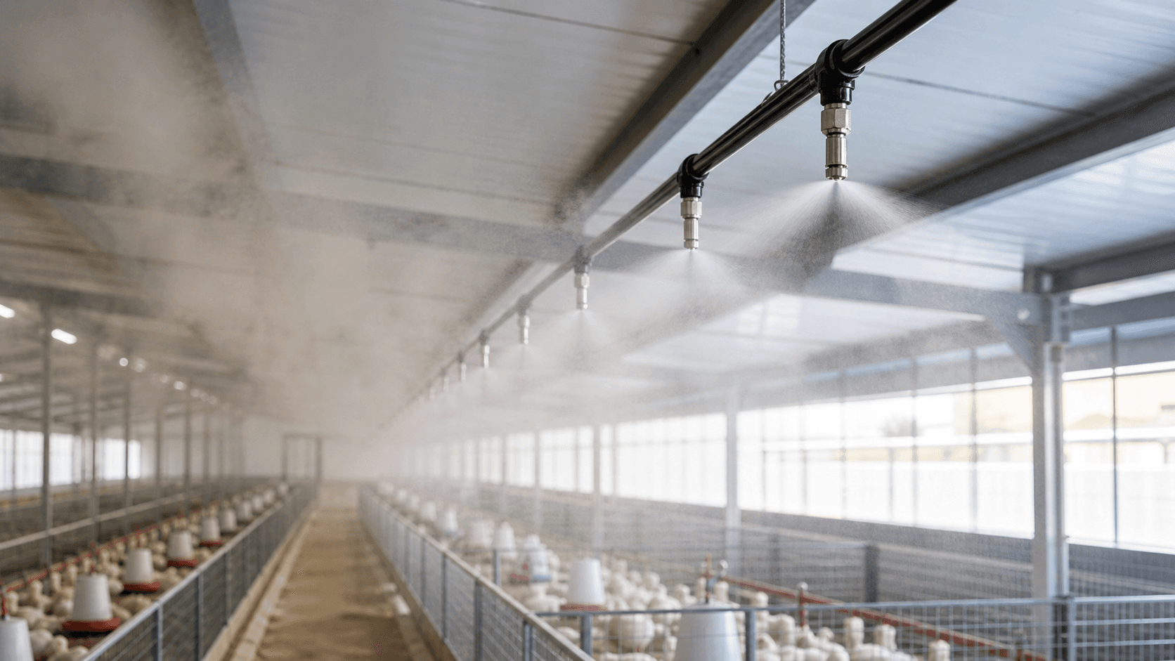 Farm and livestock cooling misting system with high pressure nozzles