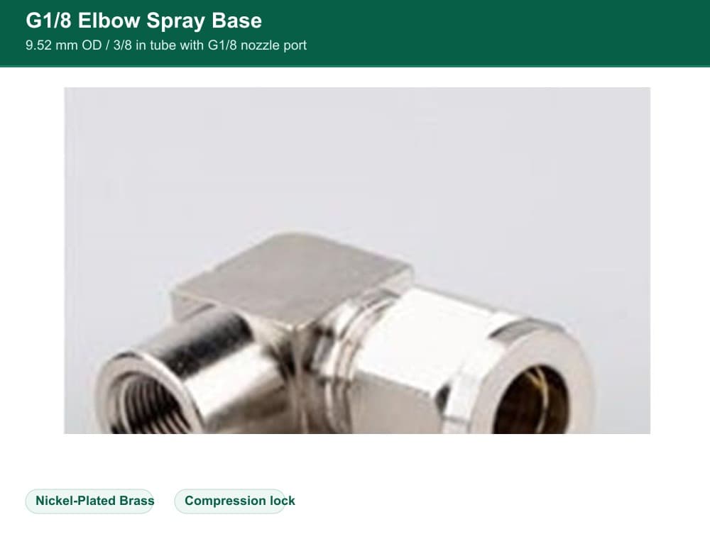 Nickel-Plated Brass 9.52 mm compression quick fitting 1/8 Elbow Spray Base