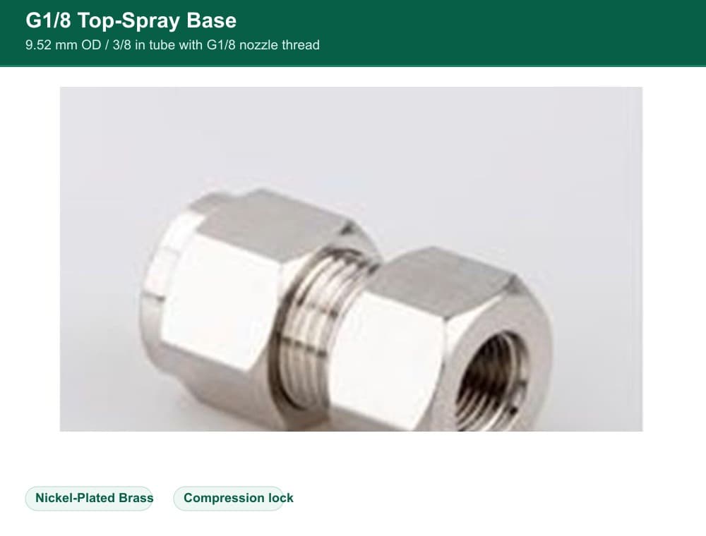 Nickel-Plated Brass 9.52 mm compression quick fitting 1/8 Top Spray Base