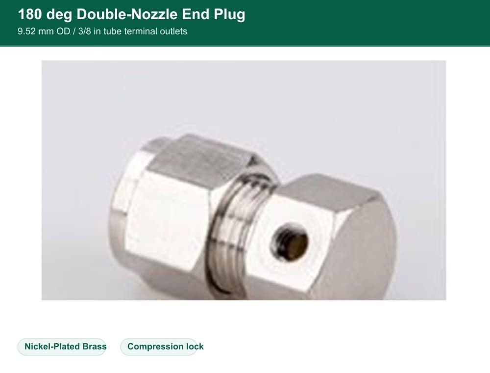 Nickel-Plated Brass 9.52 mm compression quick fitting 180 Degree Double-Nozzle End Plug