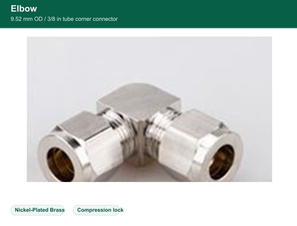 Nickel-Plated Brass 9.52 mm compression quick fitting Elbow