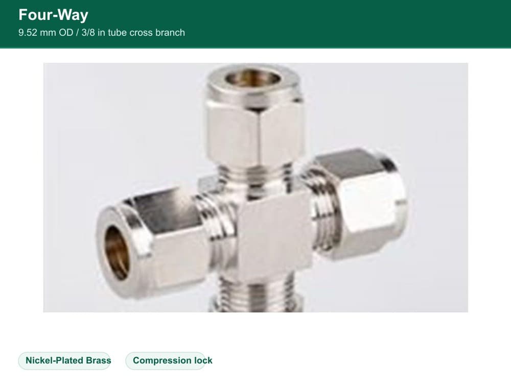 Nickel-Plated Brass 9.52 mm compression quick fitting Four-Way