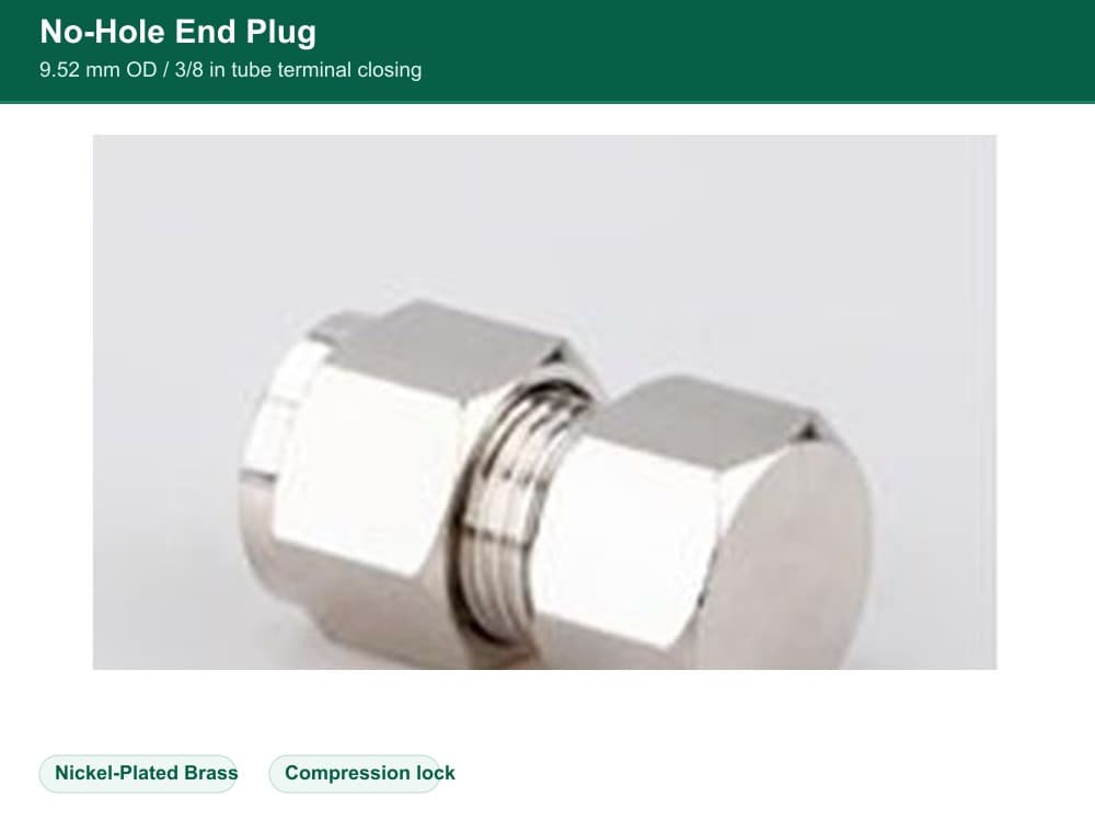 Nickel-Plated Brass 9.52 mm compression quick fitting No-Hole End Plug