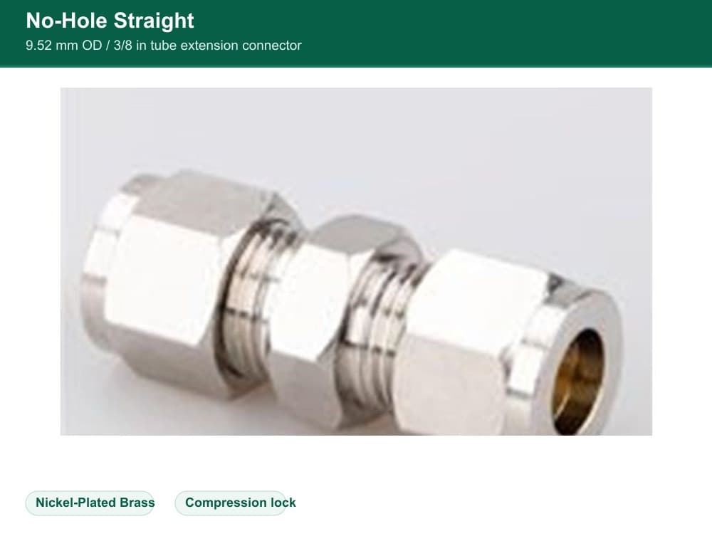 Nickel-Plated Brass 9.52 mm compression quick fitting No-Hole Straight