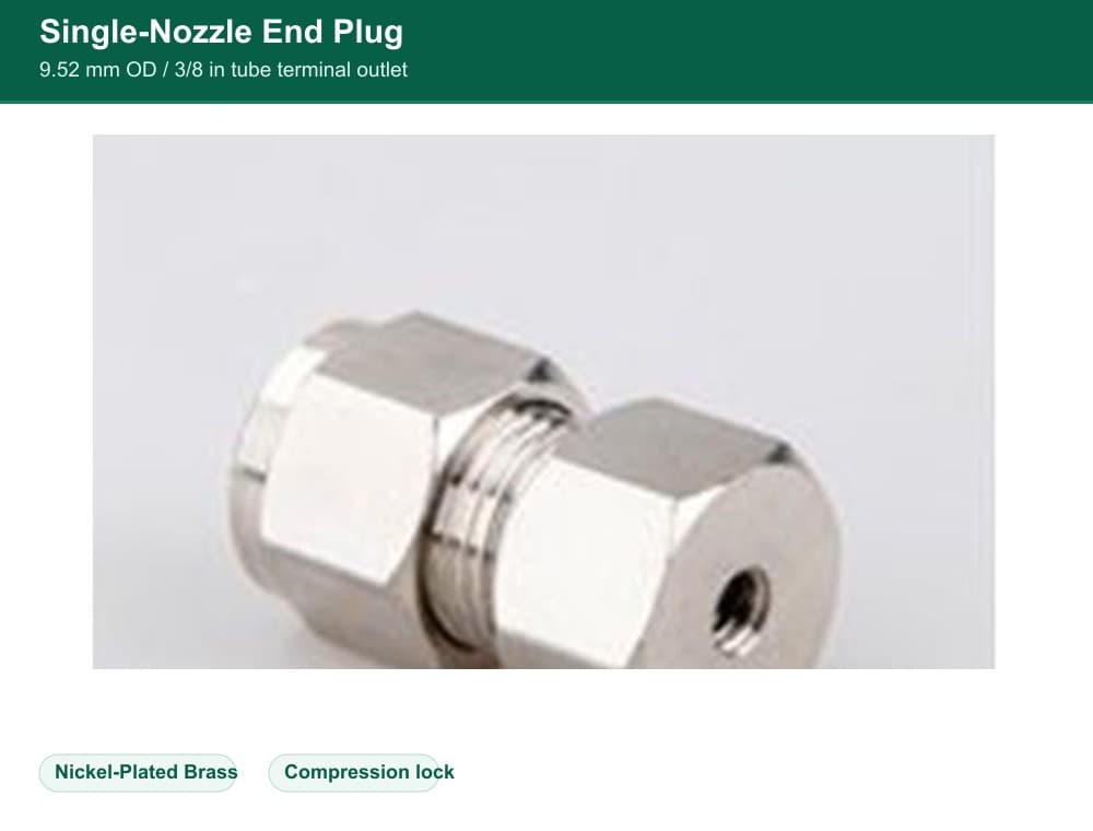 Nickel-Plated Brass 9.52 mm compression quick fitting Single-Nozzle End Plug