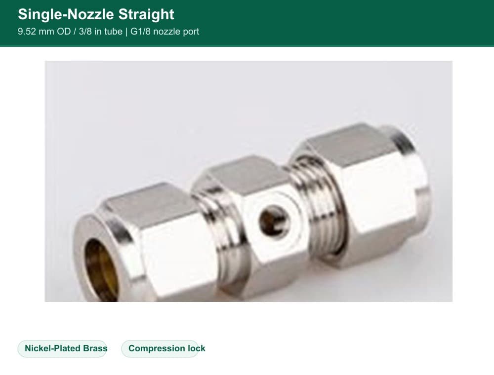 Nickel-Plated Brass 9.52 mm compression quick fitting Single-Nozzle Straight