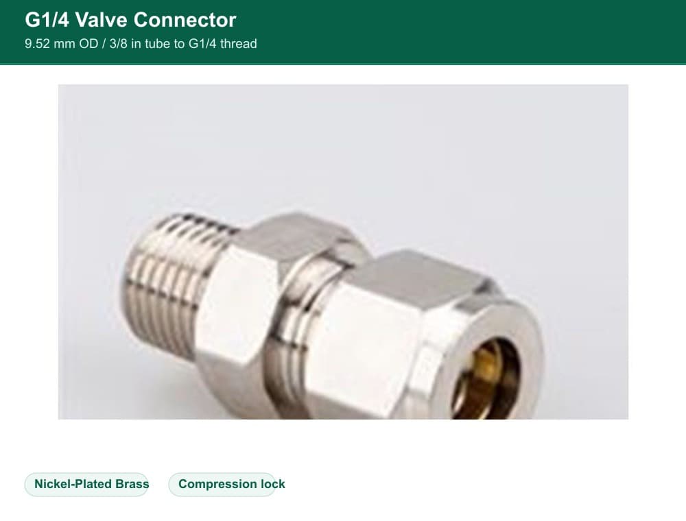 Nickel-Plated Brass 9.52 mm compression quick fitting Valve Connector