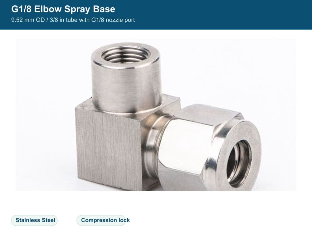 Stainless Steel 9.52 mm compression quick fitting 1/8 Elbow Spray Base