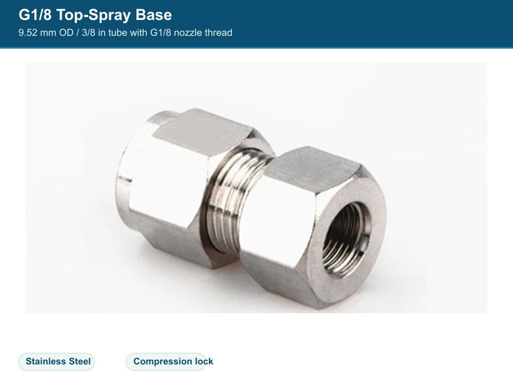 Stainless Steel 9.52 mm compression quick fitting 1/8 Top Spray Base
