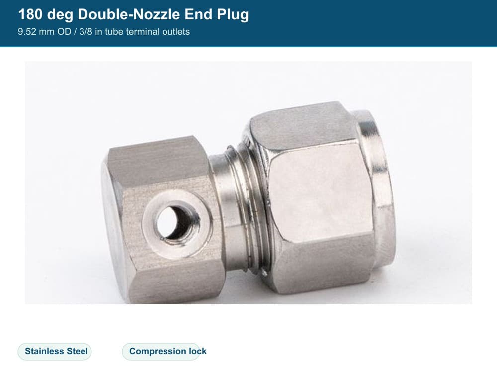 Stainless Steel 9.52 mm compression quick fitting 180 Degree Double-Nozzle End Plug