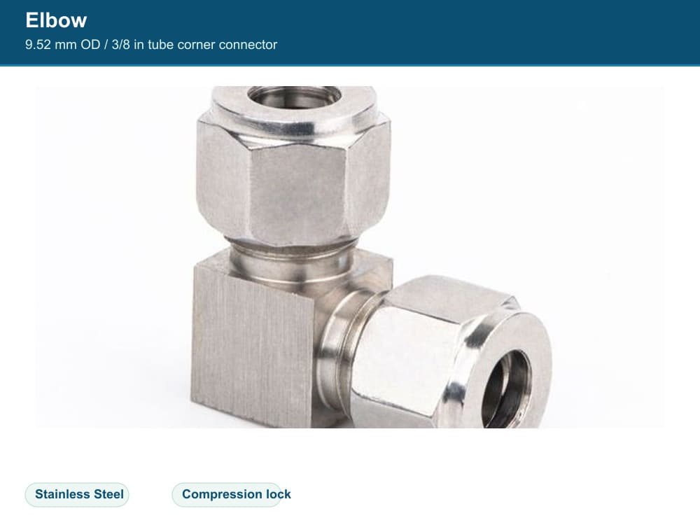 Stainless Steel 9.52 mm compression quick fitting Elbow