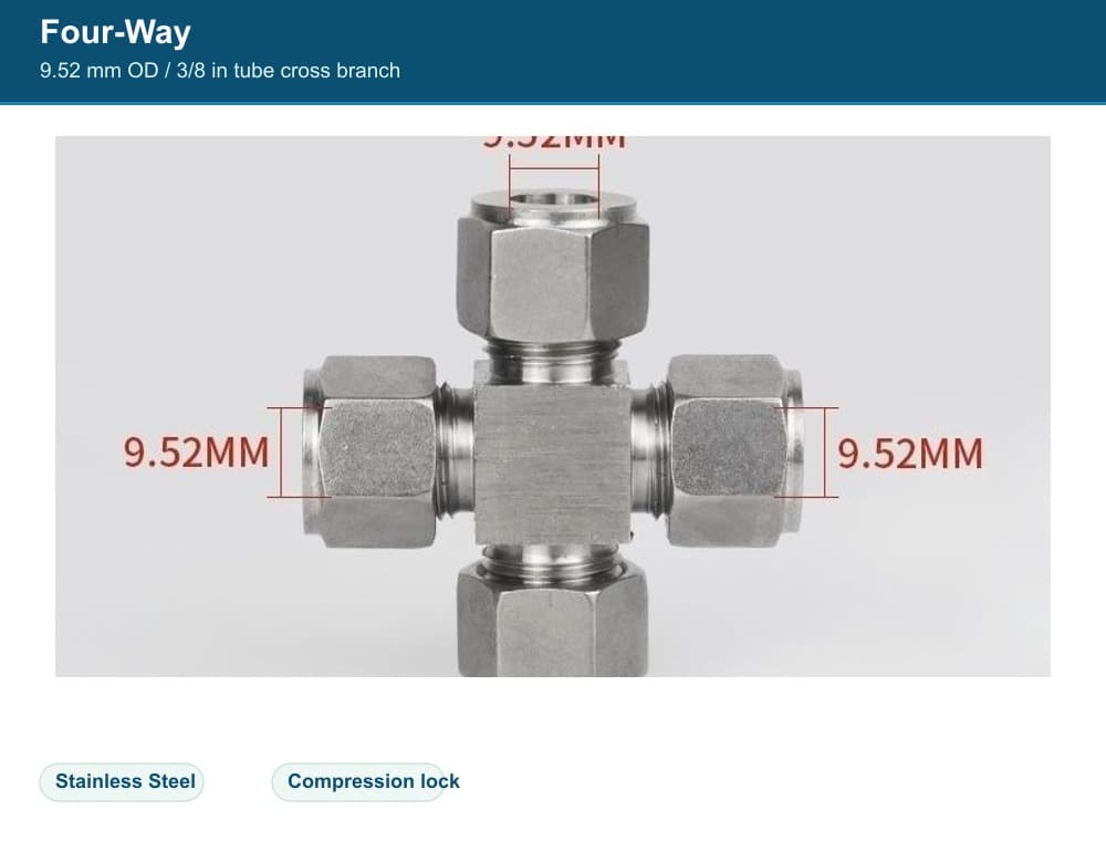 Stainless Steel 9.52 mm compression quick fitting Four-Way