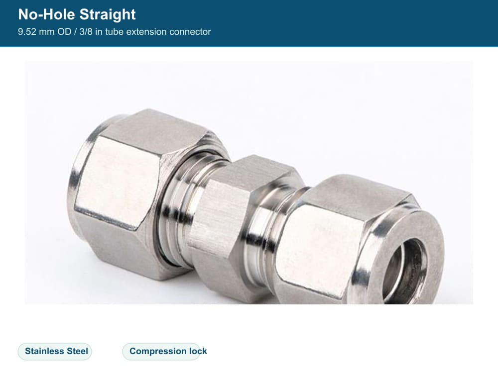Stainless Steel 9.52 mm compression quick fitting No-Hole Straight