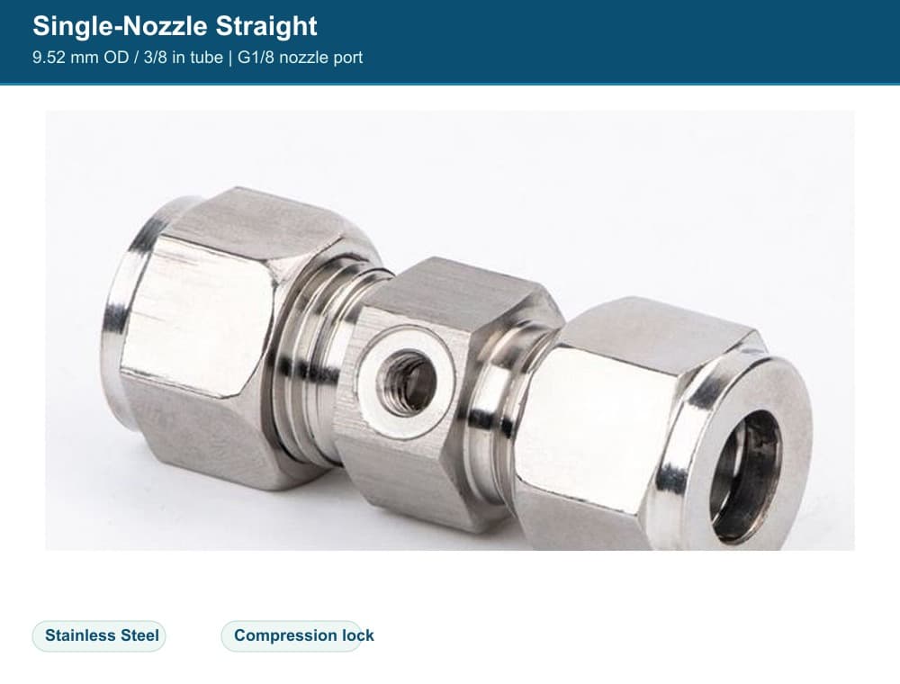 Stainless Steel 9.52 mm compression quick fitting Single-Nozzle Straight