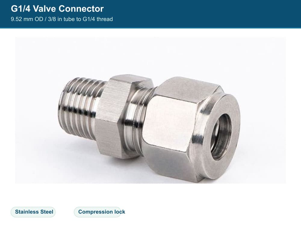 Stainless Steel 9.52 mm compression quick fitting Valve Connector