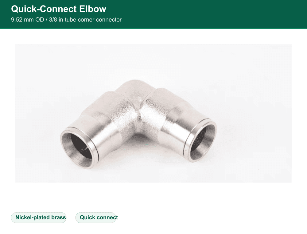 Brass 9.52 mm quick-connect elbow fitting