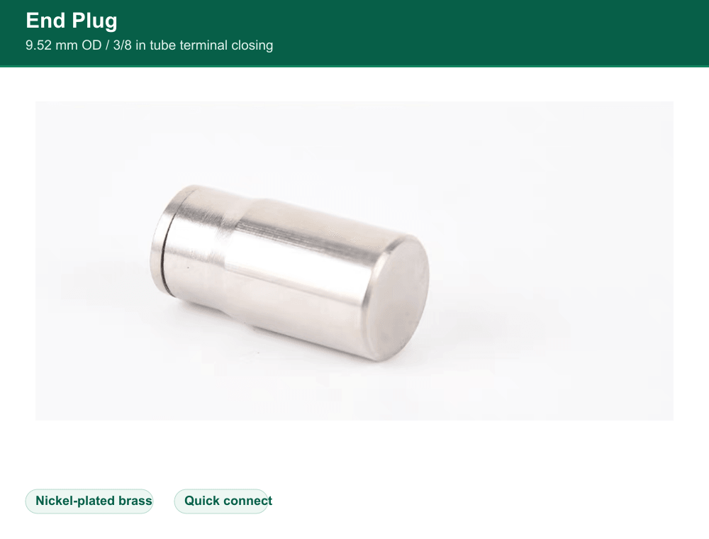 Brass 9.52 mm quick-connect end plug fitting