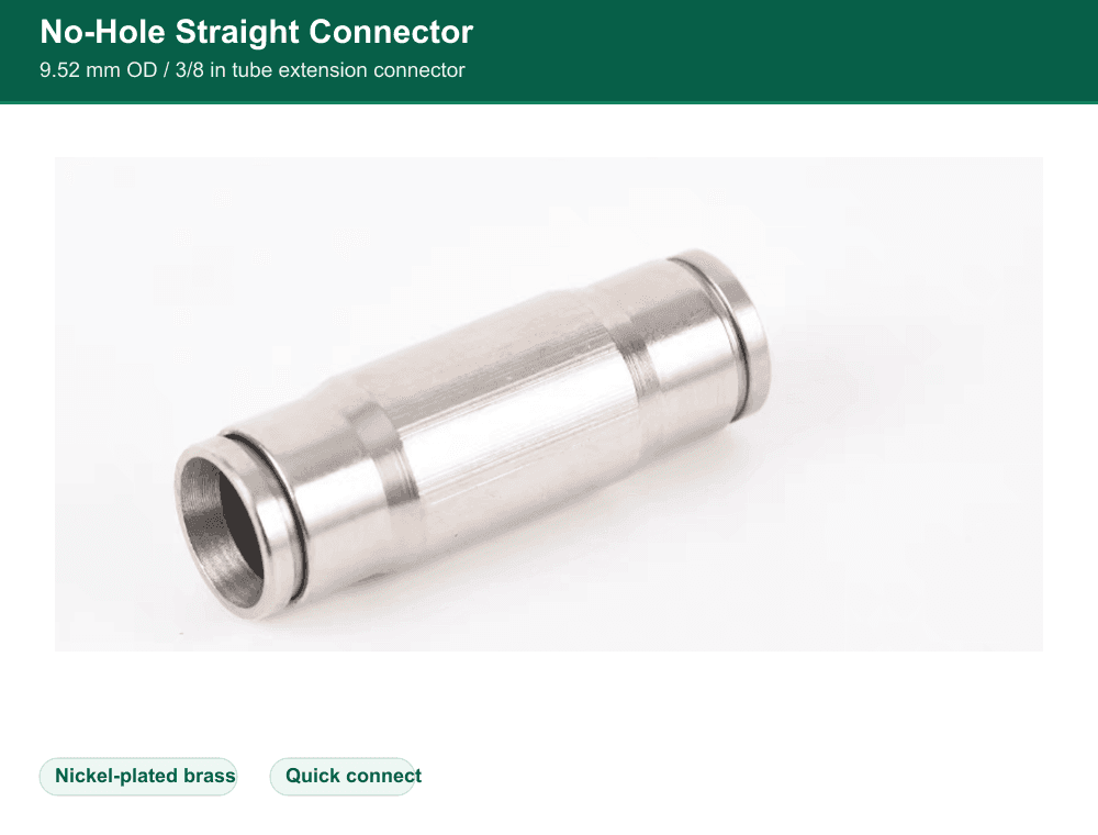 Brass 9.52 mm no-hole straight quick-connect fitting