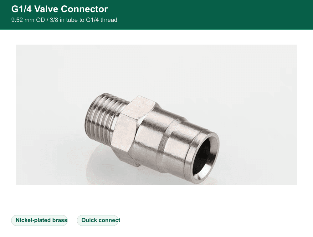 Brass 9.52 mm quick-connect valve connector fitting