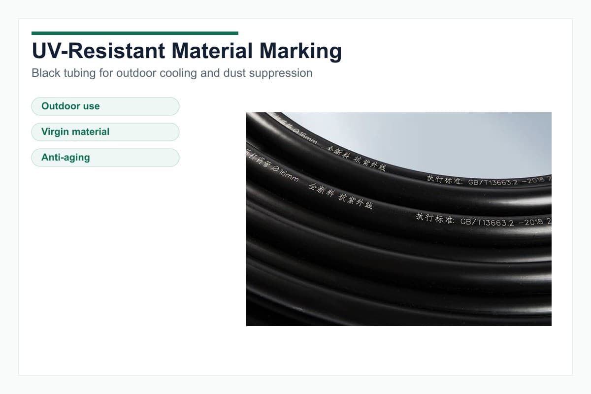 Black PA tubing UV resistant material marking supplier graphic